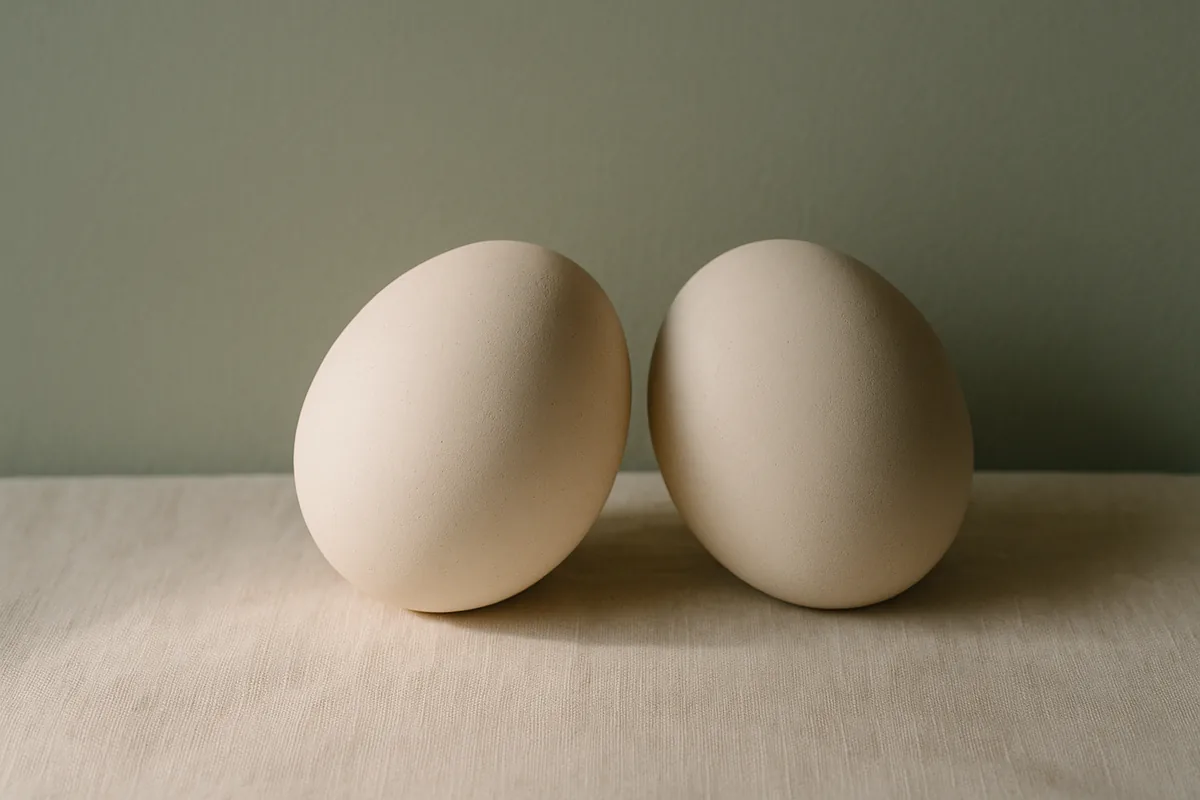 Two pale sculptural forms on ivory linen against a sage background, one lit and one shadowed so the pair reads as almost but not quite matching, facial asymmetry editorial at Facial Sculpting London