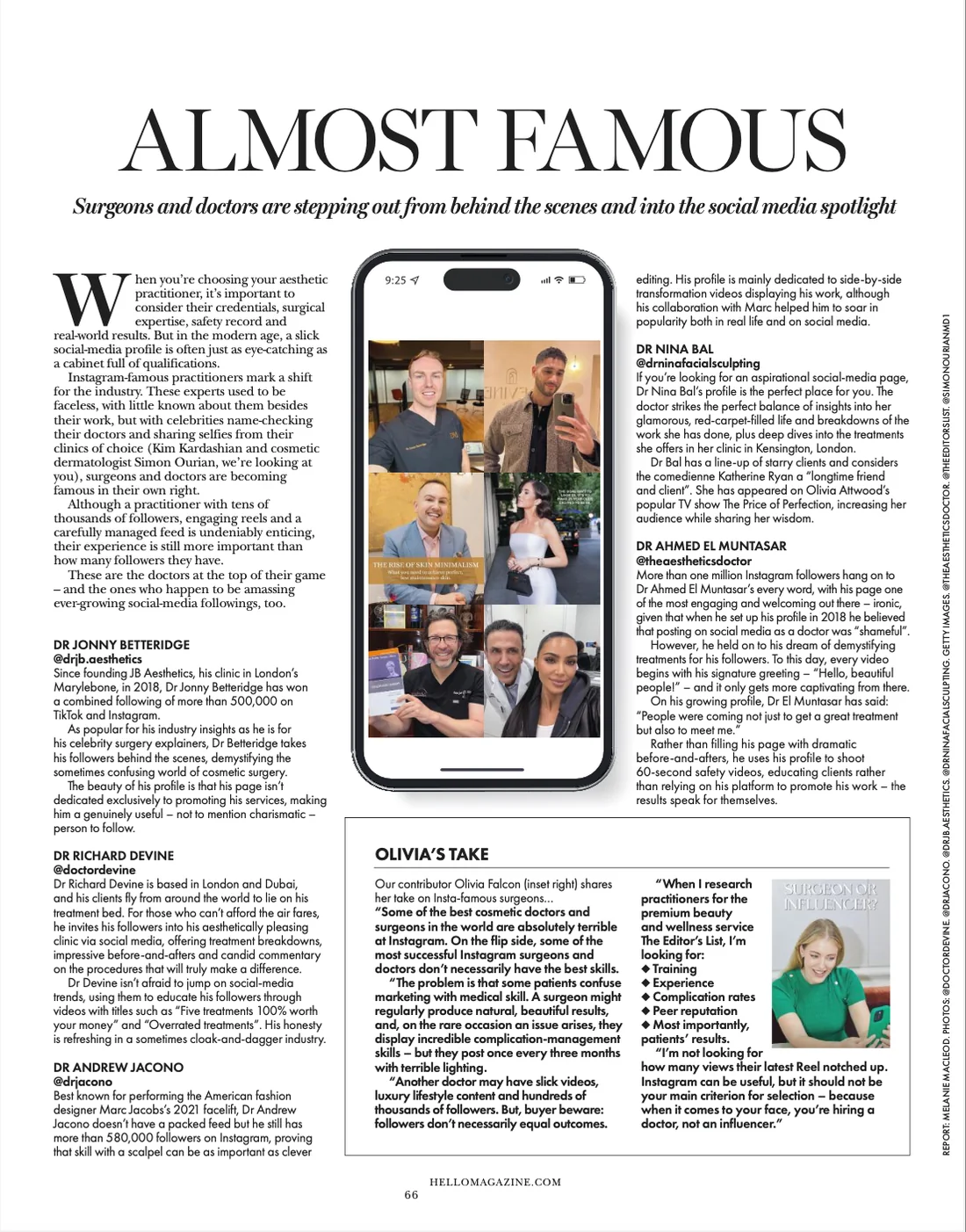 The Almost Famous feature in the HELLO! Aesthetics Guide 2026, profiling Dr Nina Bal among the doctors shaping the conversation on social media